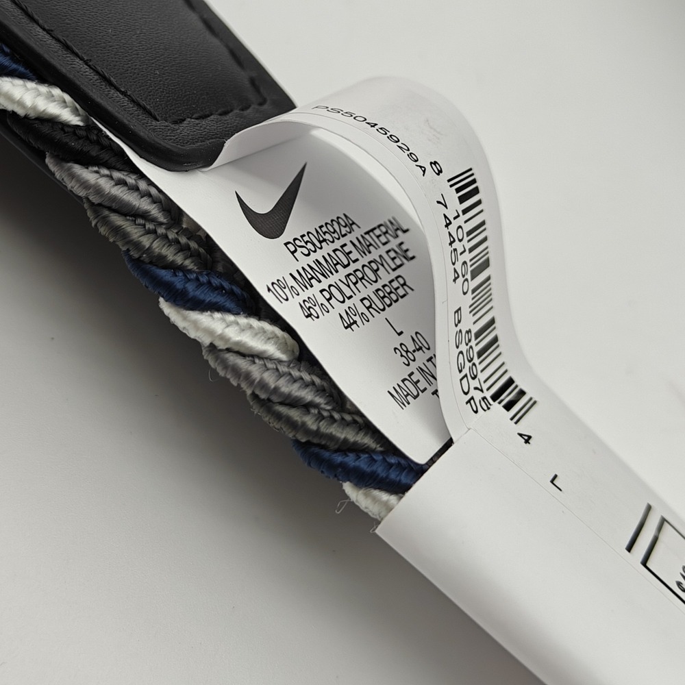 Nike Braided Stretch Belt Men's Large 38-40 Gray Blue White Woven Golf NWT - Picture 8 of 12
